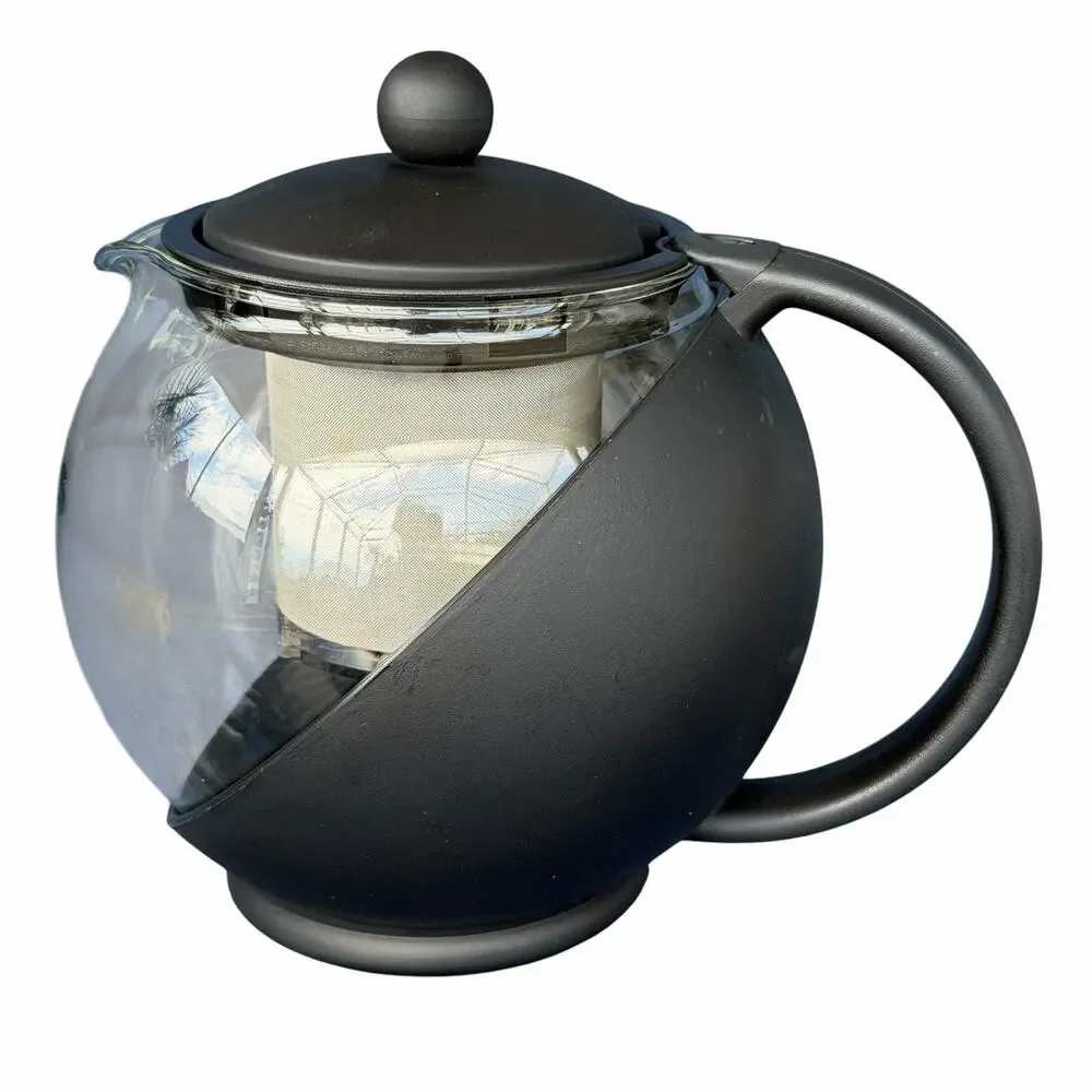 Norpro Eclipse Tea Pot with Infuser 6 Cup Tempered Glass Stainless Steel NOS